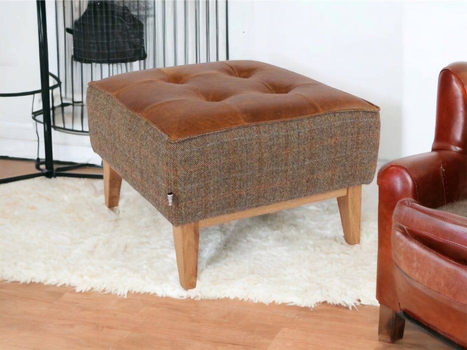 Portland Footstool in Gamekeeper Thorn and Brown Cerrato