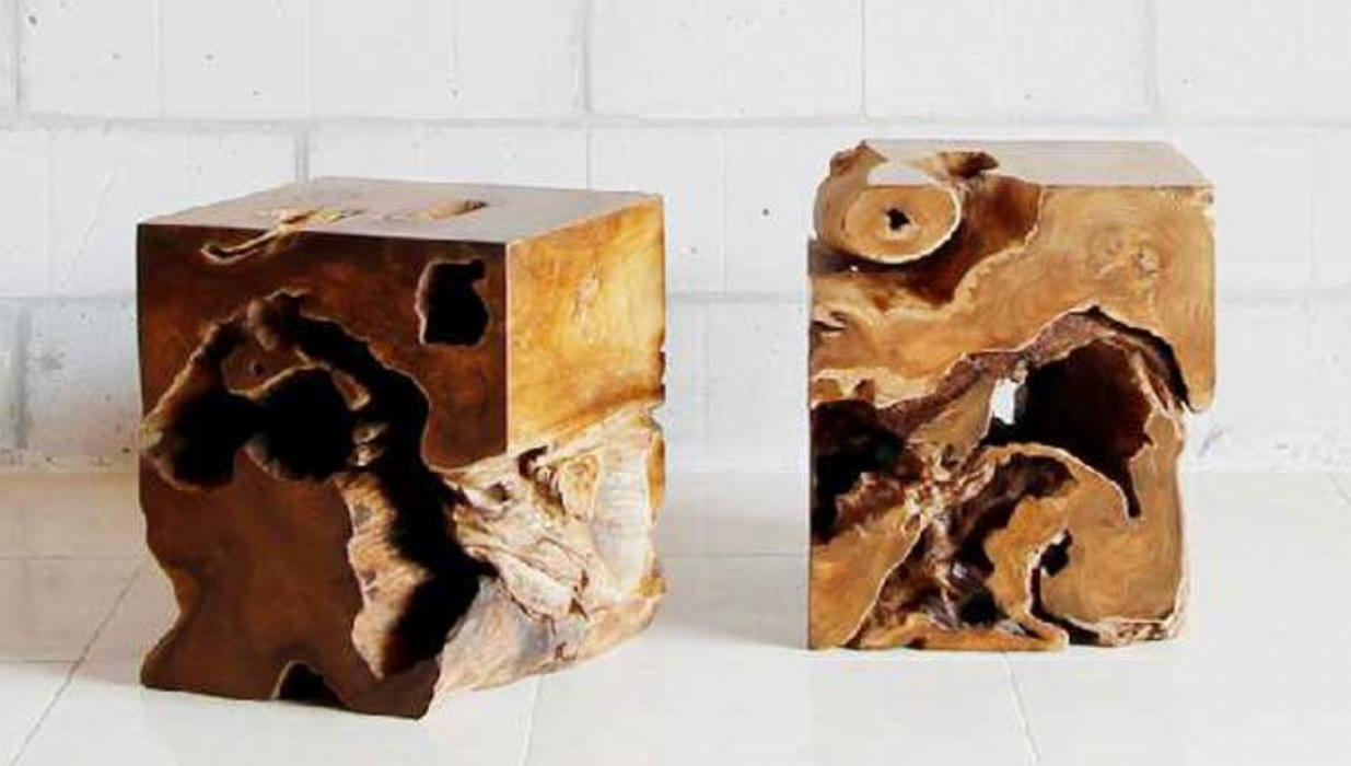 Teak Square Root Stool