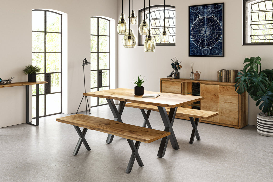 Live Edge 1.6m Dining Table With X Shaped Leg - Natural Finish