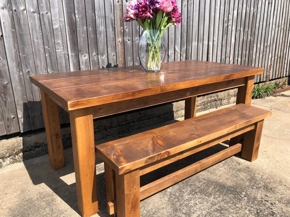 The Authentic Waxed Plank Dining Table With Benches - Kubek Furniture