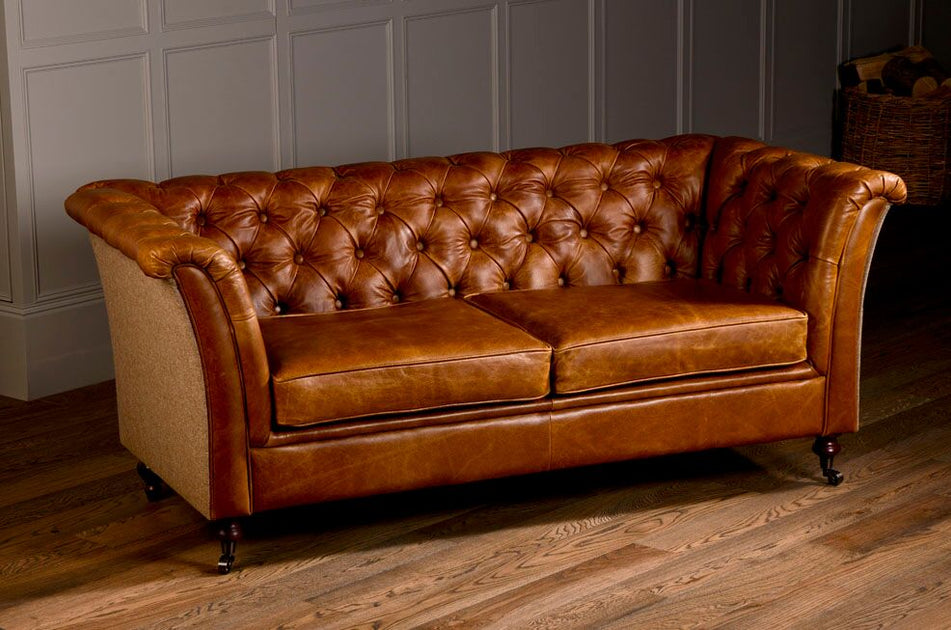 Camel leather sale chesterfield sofa