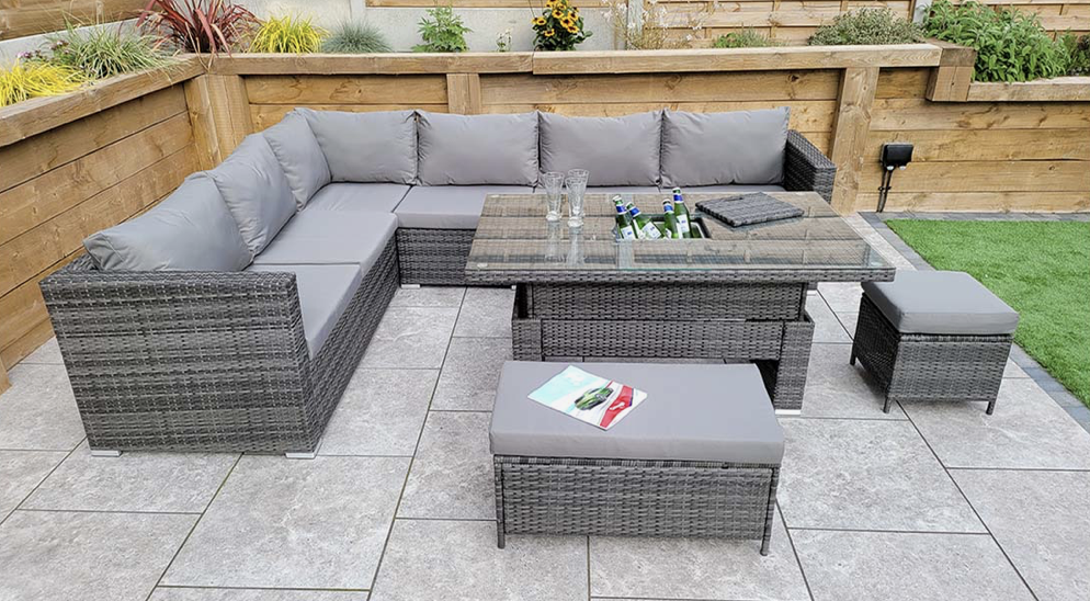 Catalina Corner Sofa Dining Set with Adjustable Table and Ice Bucket