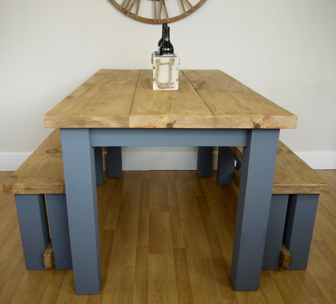 The Artisan Military Grey Painted Plank Dining Table With Benches - Kubek Furniture