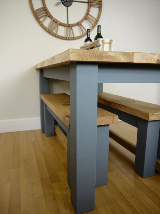 The Artisan Military Grey Painted Plank Dining Table With Benches - Kubek Furniture