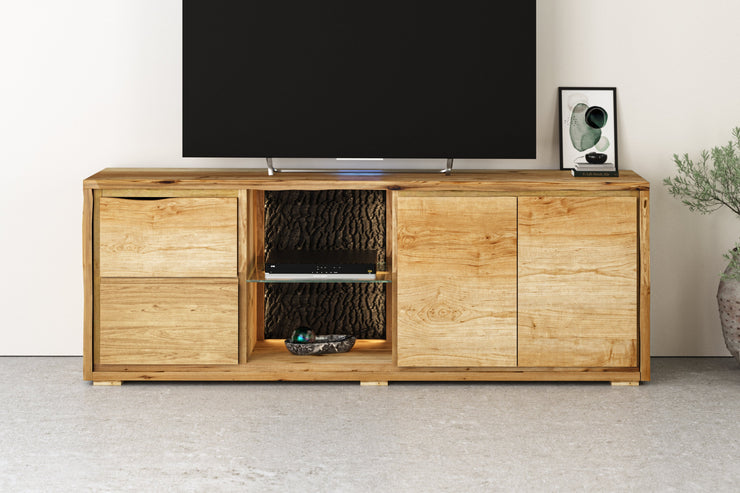 Live Edge TV Cabinet With LED Light - Natural Finish