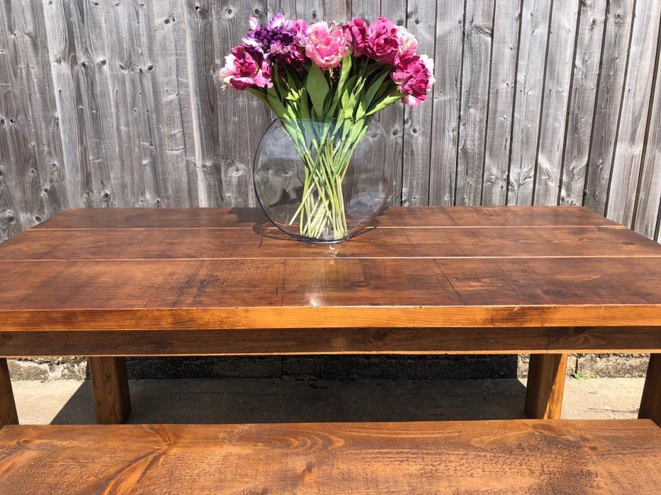 The Authentic Waxed Plank Dining Table With Benches - Kubek Furniture