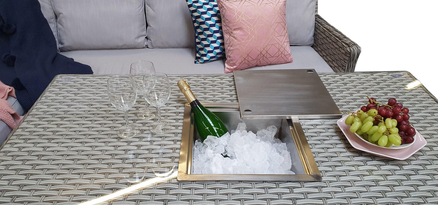 Edwina Sofa And Dining Set In 3-Wicker Special Grey - Adjustable Table And Ice Bucket - Kubek Furniture