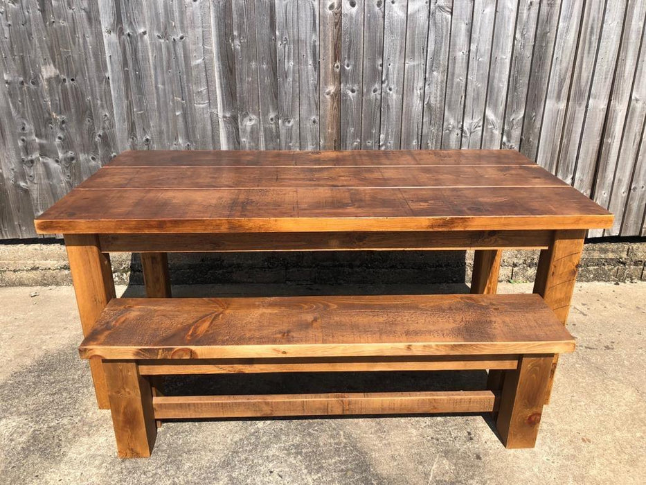 The Authentic Waxed Plank Dining Table With Benches - Kubek Furniture