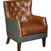 Stanford Armchair in Brown Cerrato and Moreland Harris Tweed - Kubek Furniture
