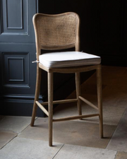 Anouk Barstool in Natural Linen with Rattan Back