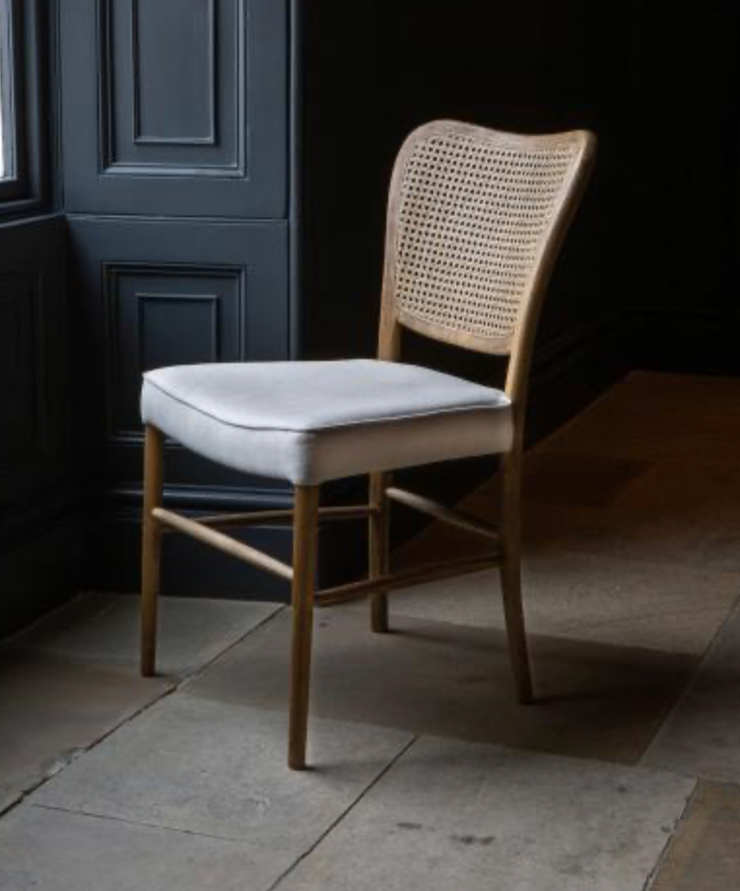 Anouk Dining Chair in Natural Linen with Rattan Back