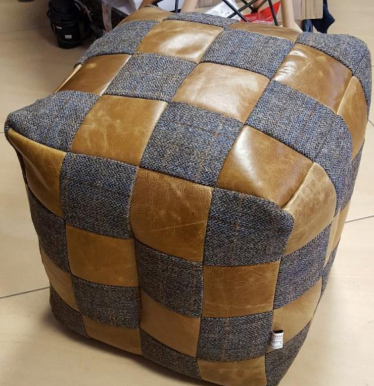 Brown Cerrato and Mixed Tweed Patchwork Cube Beanbag