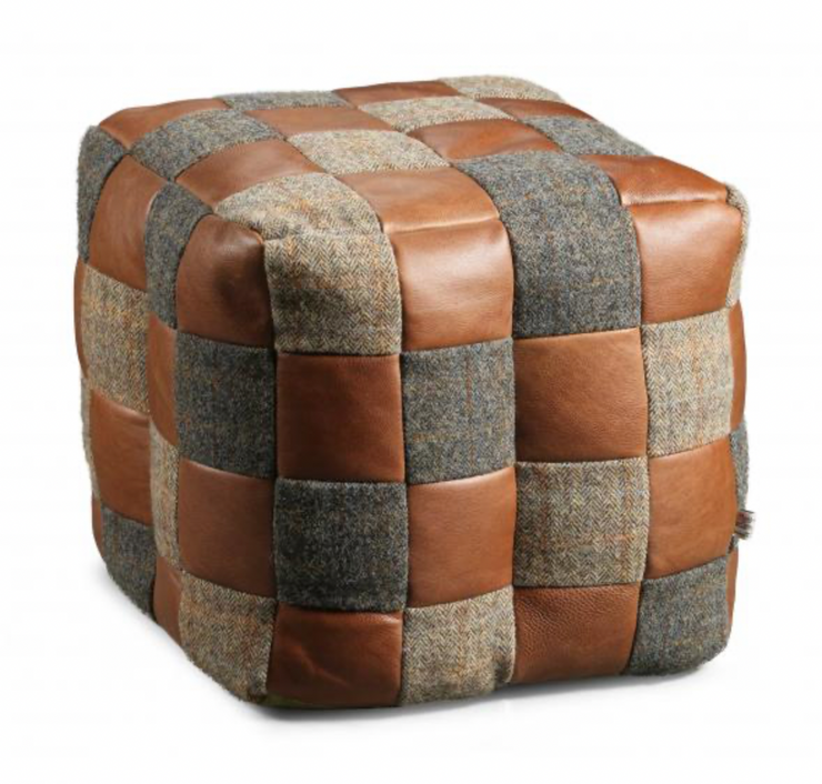 Brown Cerrato and Mixed Tweed Patchwork Cube Beanbag