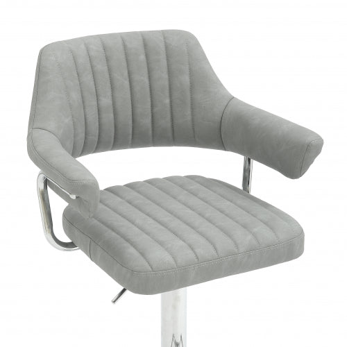 Cortez Swivel Bar Stool in Light Grey Leather