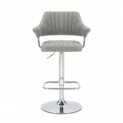 Cortez Swivel Bar Stool in Light Grey Leather