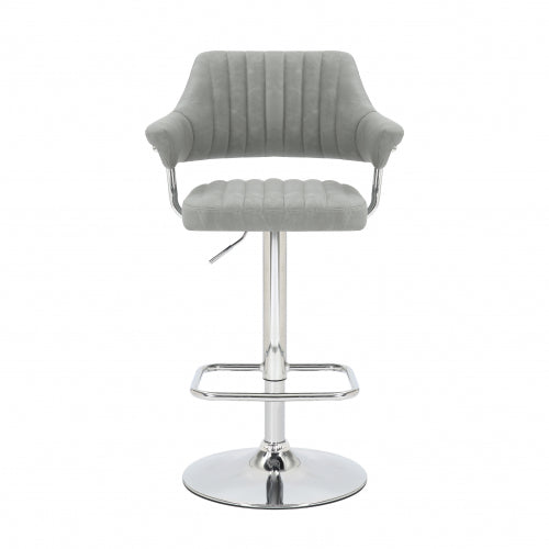 Cortez Swivel Bar Stool in Light Grey Leather