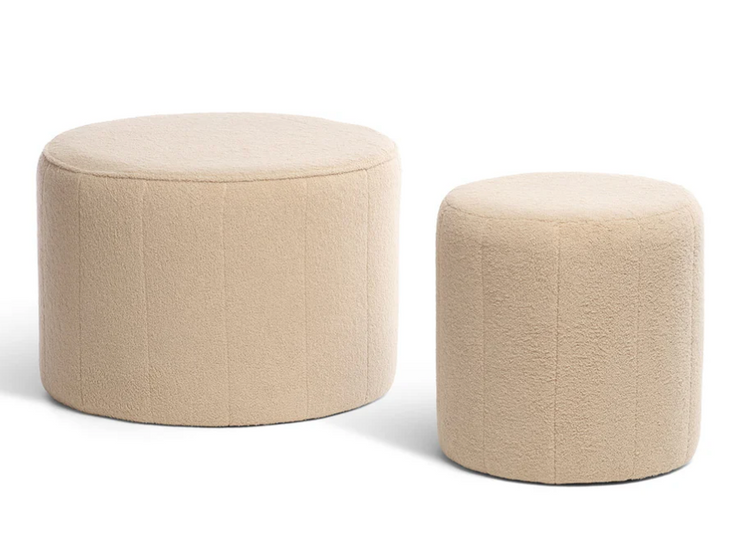 Cream Boucle Round Ottoman