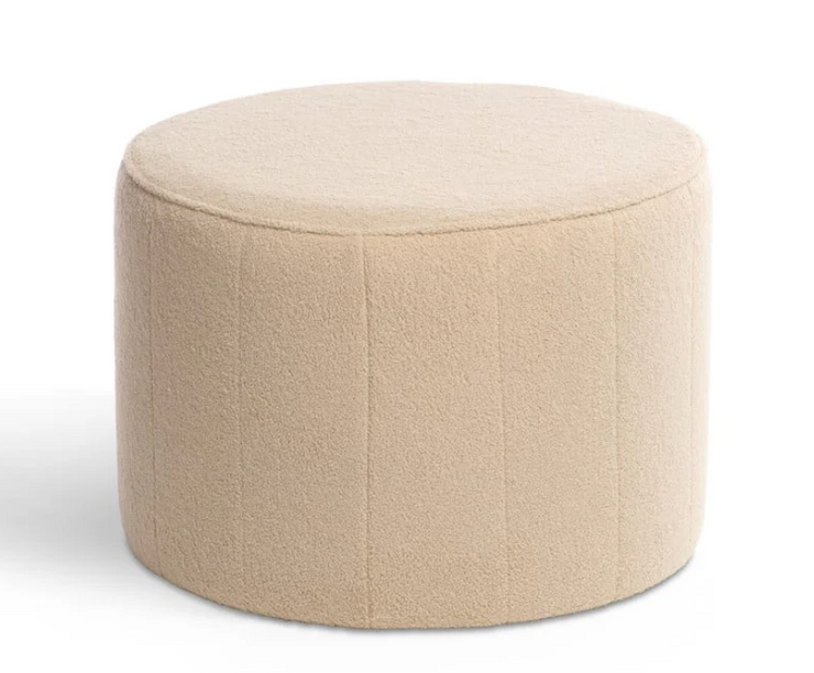 Cream Boucle Round Ottoman