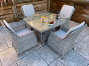 Edwina Dining Set in Special Grey Weave with Gas Firepit