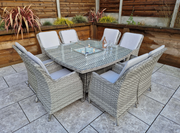 Edwina Dining Set in Special Grey Weave with Gas Firepit