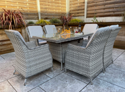 Edwina Dining Set in Special Grey Weave with Gas Firepit