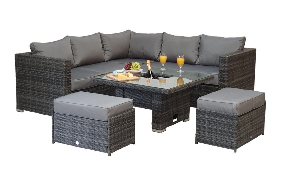Georgia Sofa Dining Set in Grey with Adjustable Table and Ice Bucket