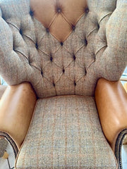 Clearance Grand Wing Chair in Gamekeeper Thorn and Brown Leather