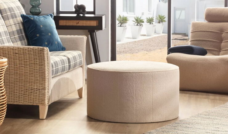 Cream Boucle Round Ottoman