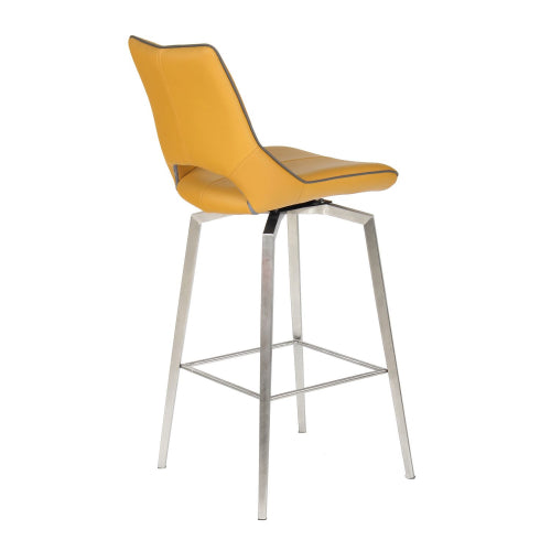 Mako Swivel Bar Stool in Yellow Leather