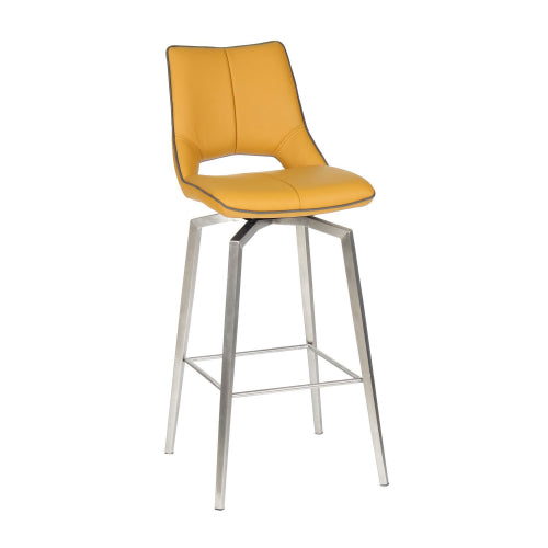 Mako Swivel Bar Stool in Yellow Leather