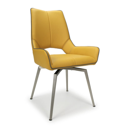 Mako Swivel Dining Chair in Yellow Leather