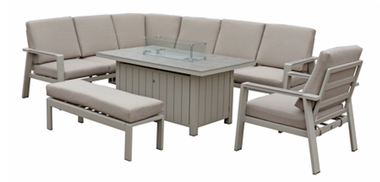 Neptune Corner Sofa Dining Set with Gas Firepit and Dining Chair