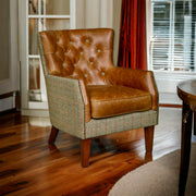 Stanford Armchair in Brown Cerrato and Moreland Harris Tweed