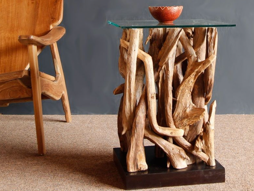 Teak Square Root Side Table
