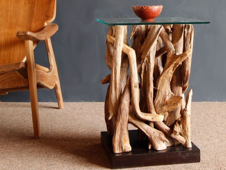 Teak Square Root Side Table