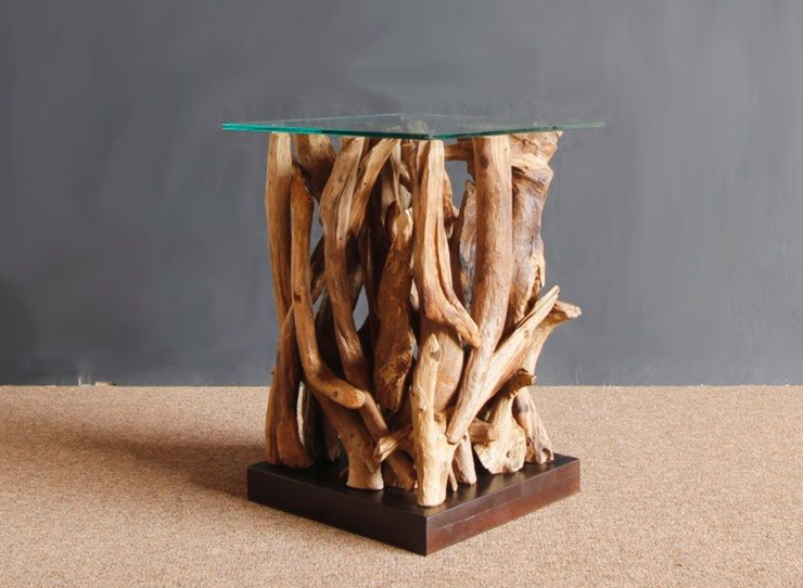 Teak Square Root Side Table