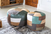 Soho Round Patchwork Leather and Tweed Footstool