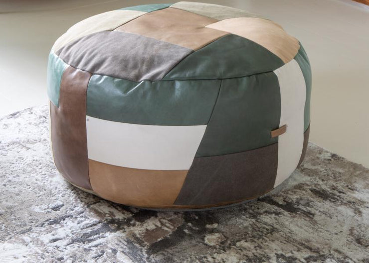 Soho Round Patchwork Leather and Tweed Footstool