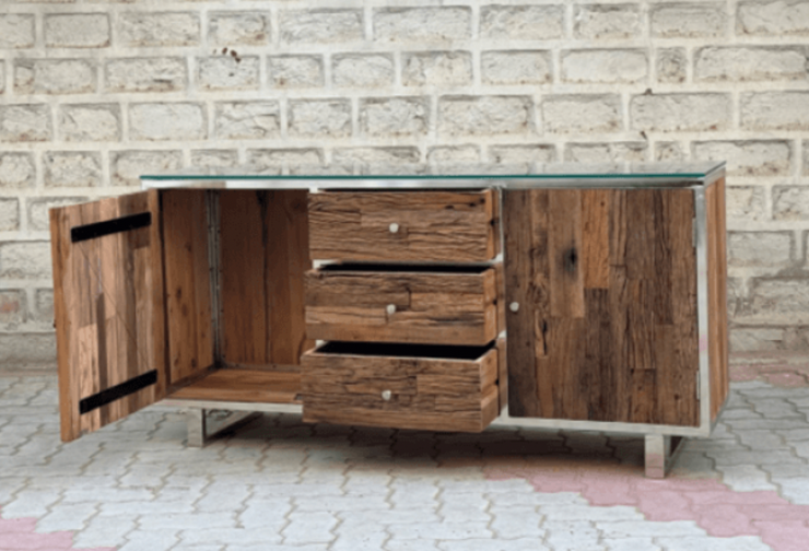 The Wooden Glass Sideboard with Metal Legs