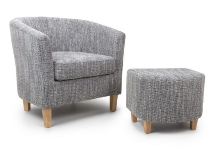 Tub Grey Tweed Chair and Stool Set