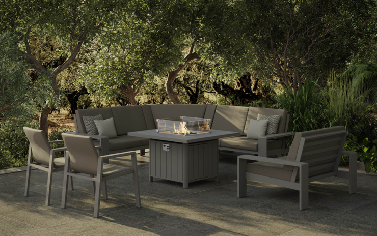 Venus Corner Sofa Dining Set with Gas Firepit and Dining Chairs