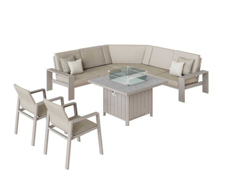 Venus Corner Sofa Dining Set with Gas Firepit and Dining Chairs