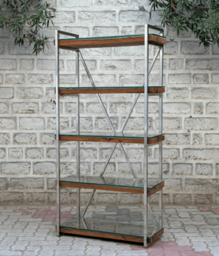 The Wooden Glass Bookcase with Metal Frame