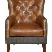 Stanford Armchair in Brown Cerrato and Moreland Harris Tweed - Kubek Furniture