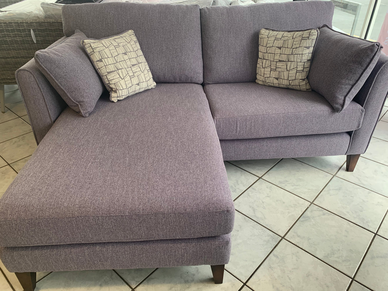 Lilac Chaise End Sofa + Cuddle Chair + Armchair