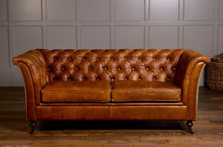 Caesar Chesterfield in Brown Cerrato with Traditional Camel - Kubek Furniture