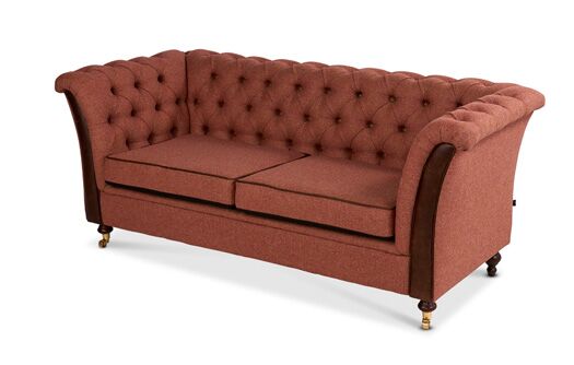 Caesar Chesterfield in Parquet Rhubarb with Bartollo Leather - Kubek Furniture