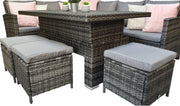 Charlotte Corner Sofa Dining Set With Adjustable Polywood Table Top In Grey - Kubek Furniture