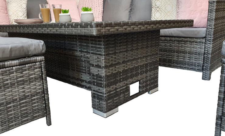 Charlotte Corner Sofa Dining Set With Adjustable Polywood Table Top In Grey - Kubek Furniture