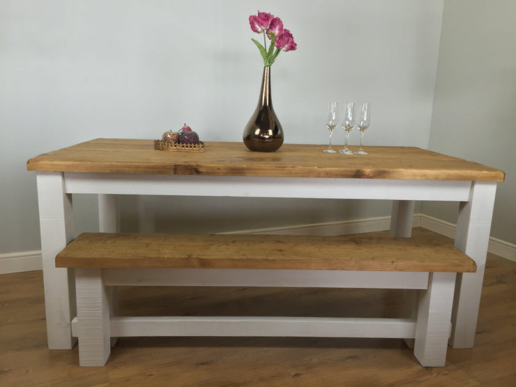 The Artisan White Painted Plank Dining Table with Bench